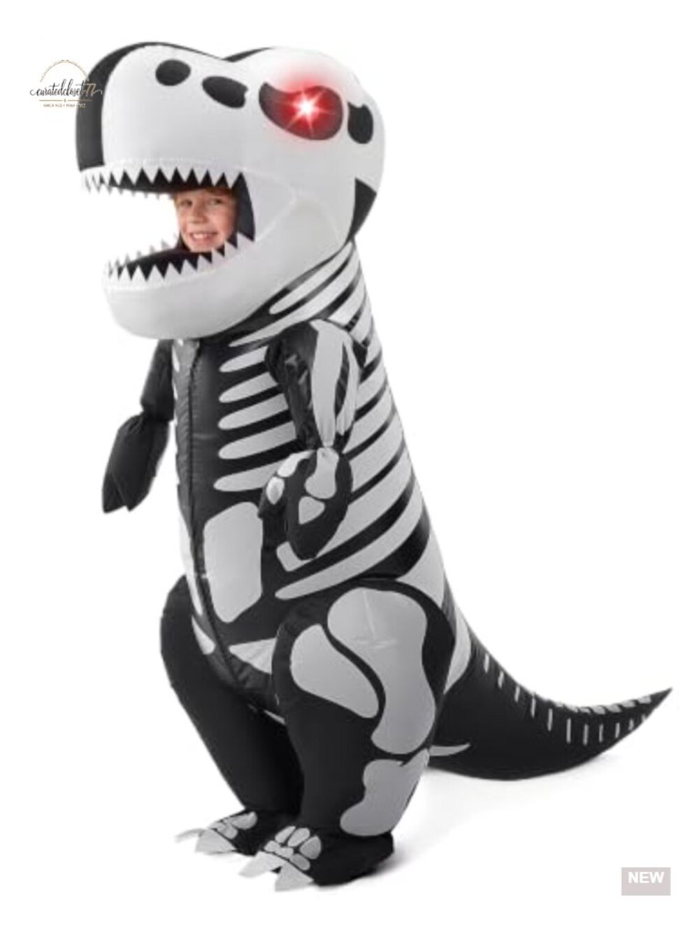 Skeleton Dinosaur Inflatable Costume LED Light Eyes Full Body T-Rex Blow Up